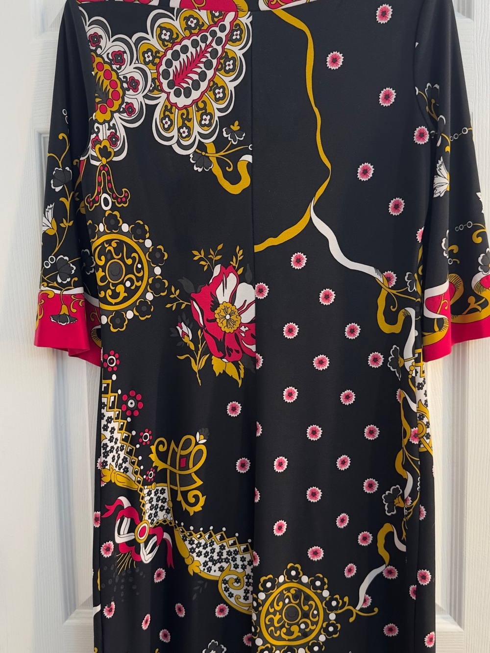 Dress Barn Black Midi Dress with Pink and Gold Floral Print